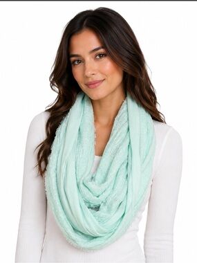 Infinity scarf Light Aqua/mint Textured Knit loop lightweight Sprin/Summer EUC